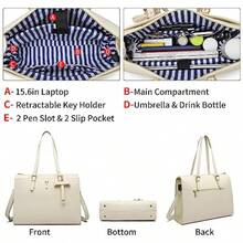 Keyli 4pc Sets Laptop Bag for Women Large Leather Laptop Briefcase with USB Charging Port Computer Shoulder tote Bags Purse - Caqui - Ver 4