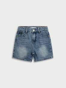 Vintage Washed Light Color Embroidered Adjustable Waist Distressed Denim Shorts For Young Boys - Light Wash - View 11