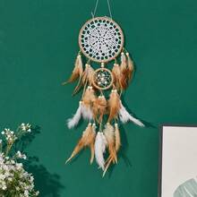 5-Piece Large Dream Catcher, Handmade Moon Dream Chaser, Beautiful Dream Chaser Wall Decoration Dream Chaser Bohemian Wall Decoration Moon And Sun Sweet Dream Bedside Decoration (Camel Color, Not Included, Lamp, Stick) - 駝色 - 查看 5