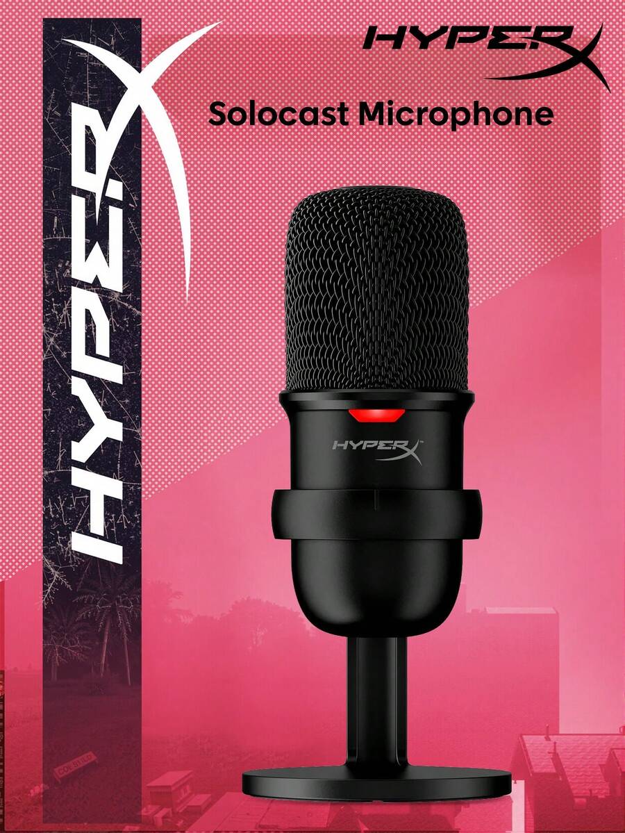 HyperX Solocast USB Condenser Gaming Microphone, Heart-Shaped Polar Pattern, Built-In Pop Filter, Adjustable Gain, Headphone Monitoring Jack, Suitable For Streaming, Podcasting, Gaming, And Voice Recording