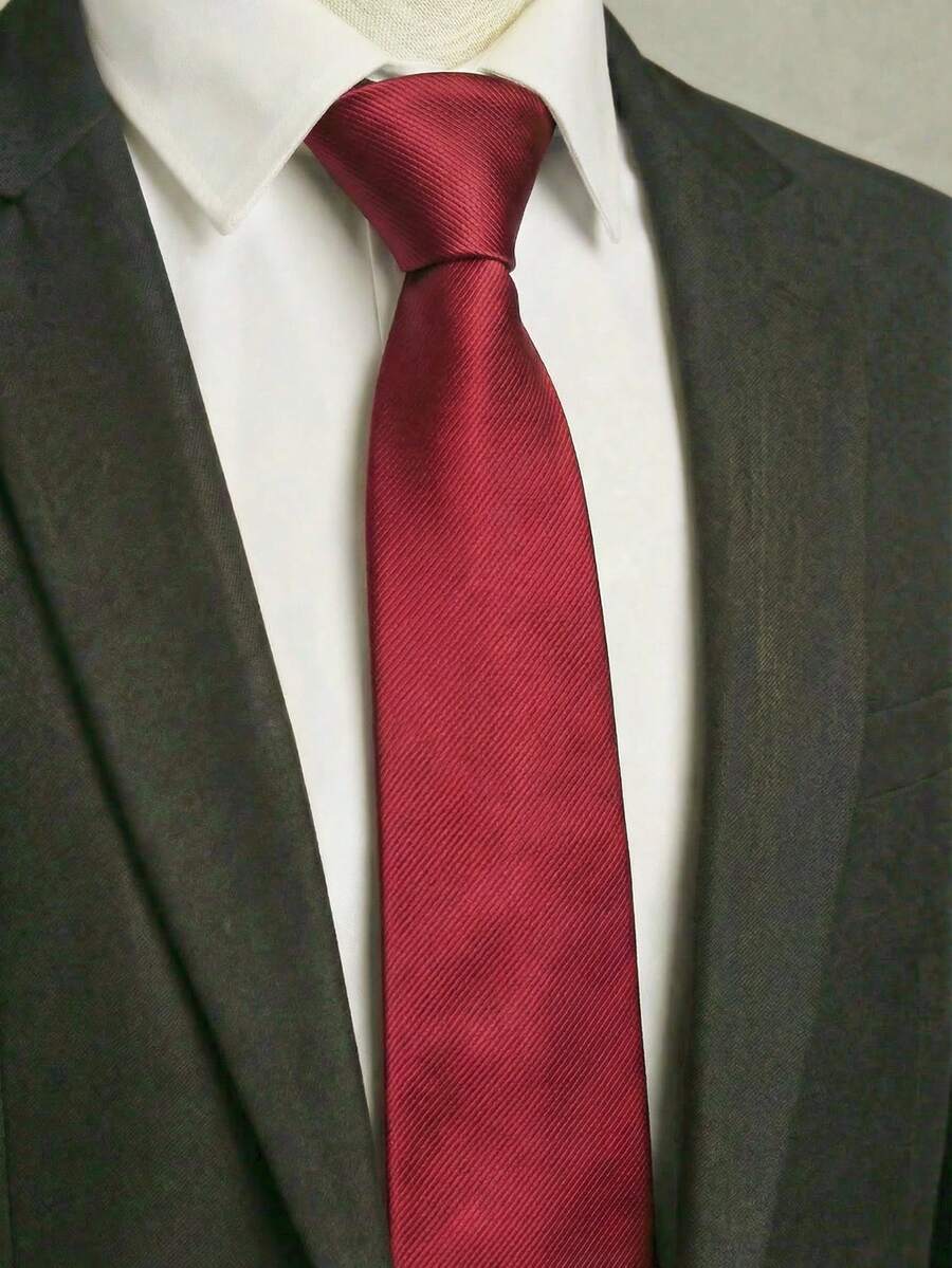 1pc Men's Burgundy High-Quality Fashion Tie, Stylish For Weddings And Parties - Burgundy - View 1