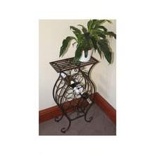 Wine Rack - Decorative Standing Metal Framed Wine Rack 13 Wine Bottles With Shelf - Bronze - 紅色 - 查看 4