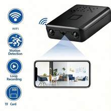 1个1080P全高清智能迷你间谍摄像头，支持2.4G WiFi连接，具备红外夜视和移动侦测功能，可通过手机App远程查看，适用于监控办公室、家庭安防、老人、儿童、保姆和宠物。