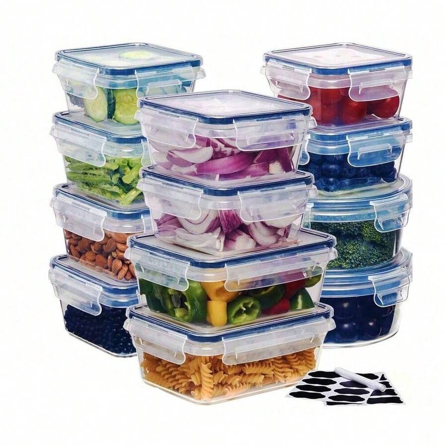 GHQ 24-Piece  (12 Boxes + 12 Lids) With Lid-Sealed Food Storage Containers - Kitchen Storage Boxes, Transparent Meal Preparation Containers, Suitable For Leftovers, Refrigerators, And Food Cabinets - C - Xem 1