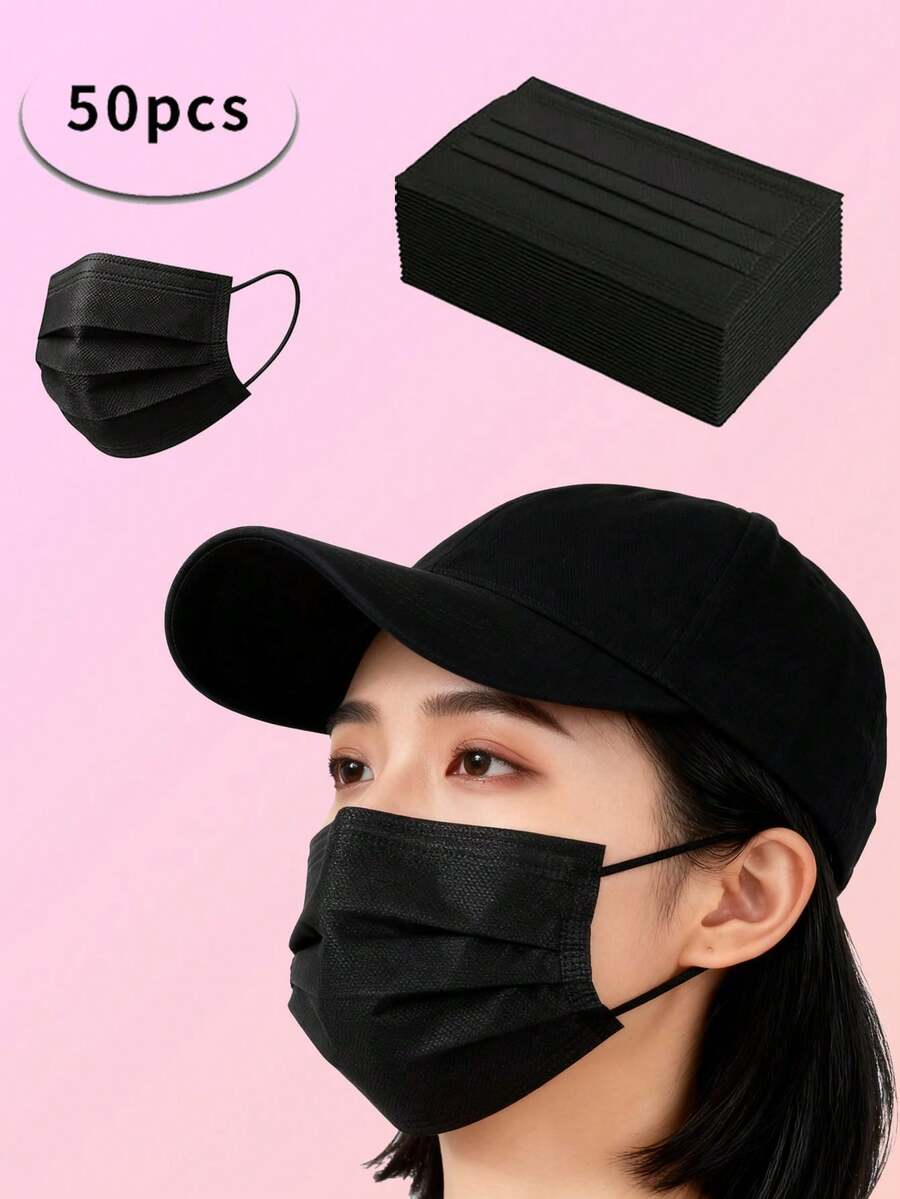 10pcs/50pcs/100pcs/200pcs Set Of Cute Masks - Elastic And Breathable Black Masks Suitable For Women And Teens, Washable, Fashionable Accessory, Innovative Design, Comfortable To Wear