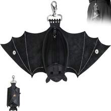 Handmade Gothic Style Bat Wing Coin Purse - Hand-Sewn Bat Wallet With Zipper Coin Pocket And Keychain, Suitable For Bags And Belts - Fashion Accessory - 黑色 - 查看 12