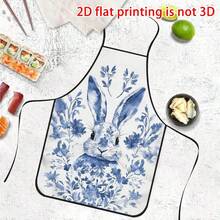 1pc Easter White Background Blue Dyed Flower Rabbit Apron, Ink Floral Pattern Cute Rabbit + Chinese Blue And White Porcelain Style, Durable Cooking Apron Suitable For Bakers, Cake Decorators, BBQ Enthusiasts, Gardeners, Painting, Manicure, Etc. - Perfect Gift For Home And Professional Chefs - Multicolor - View 1