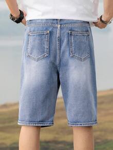 Teenage Boys' Casual Campus Fashion Straight Leg Denim Shorts, Versatile Streetwear - Light Wash - View 5
