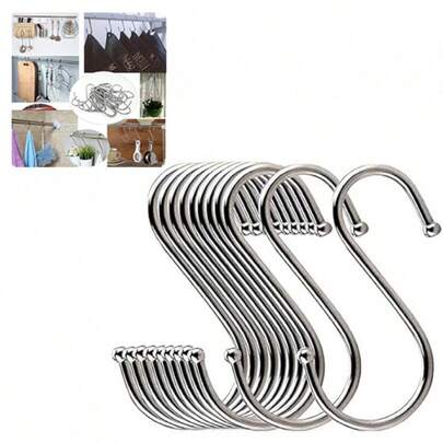 Set van 16 extra grote, robuuste S-vormige metalen haken van 11,9 cm (4,7 inch) voor keukengerei, badkamer, planten, handdoeken, tuinieren en multifunctioneel gebruik (zilver)