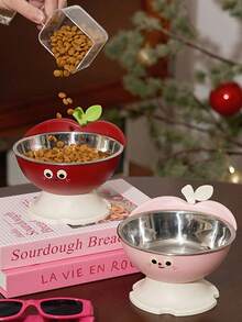 1pc Apple Shaped Pet Elevated Bowl, Anti-Slip Anti-Spill, Large Capacity Cat Dog Food Feeder - 300ml - View 3