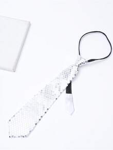 1pc Unisex Solid Color Reflective Sequin Beaded Knot-Free Adjustable Casual Tie, For Carnival, Fashion Shows And Party Accessories - Multicolor - View 4