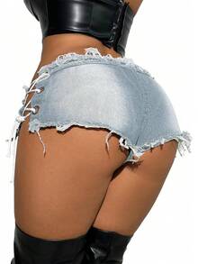 Jean Shorts Cut Off Jean Shorts Micro Shorts Short Shorts Women Lingerie Shorts Hot PantsA Valentine's Day PXXC - Light Blue - 查看 7