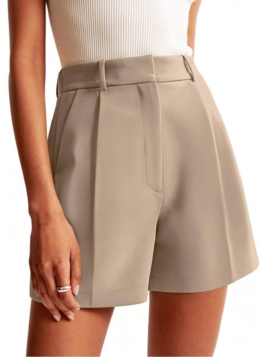 NIMIN Womens Shorts Dressy High Waisted Wide Leg Tailored Shorts Pleated Business Casual Work Trouser Shorts Without BeltsA Valentine's Day J4DI - Light Brown - 查看 1