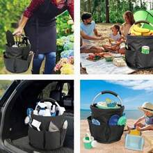 1pc Portable Foldable Picnic Basket With Handle - Durable Material, Suitable For Outdoor Beach, Camping And Home Use, Foldable Waterproof Storage Box, Stable Handle Shopping Basket, Outdoor Camping Picnic Basket, Beach Storage Basket, Portable Foldable Bathroom Toiletry Bag - Multicolor - View 3