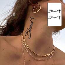 1张防水防刮纹身贴纸，PVC材质，仿纹身图案，适用于手腕、肩膀、颈部和锁骨，日常使用。 - 黑色 - 查看 2