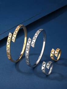 2pcs Jewelry Set: Bracelet & Ring, Fashion Charm Shell Geometric Combination Design Open Cuff Bracelet & Ring, Unisex Style, Suitable For Gifts, Women's Daily & Holiday Wear - 005912-1 - View 10