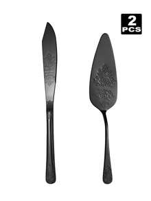 2件套婚礼蛋糕刀叉套装，不锈钢蛋糕切割套装，适用于婚礼、生日、周年纪念日 - 彩色 - 查看 8