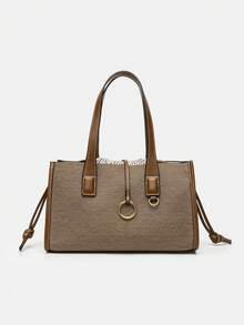 New Simple Casual Canvas Bag Women's Handbag Zipper Shoulder Bag 2026 Fashion Ladies Square Tote Shopping Bag - Brown - View 2