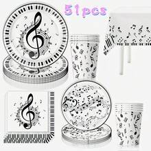 51/81 件音符和歌唱主题纸质餐具 | 包括餐盘、甜点盘、纸杯、餐巾纸和桌布 | 适用于婚礼、生日、毕业典礼、新年、感恩节、野餐、露营和其他派对用品。 - 彩色 - 查看 16