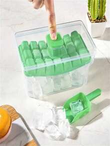 一套DIY冰格，带盖和冰勺，可重复使用制冰模具，34/68格，单层/双层，易脱模，塑料材质，夏季饮品必备，家用制冰机