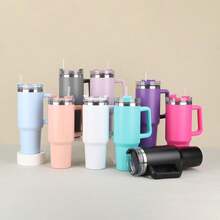 Vaso Auto 40oz Acero 304 Tapa Pajita Mango 2ª Gen Termo Vehicular Aislamiento Térmico 12 Horas Resistente Acero Inoxidable - Rosa Gen 3 - Ver 1
