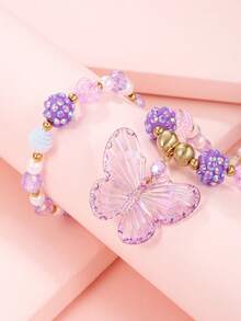2pcs/Set Kalung & Gelang Manik-manik Liontin Kupu-kupu Modis yang Cantik, Set Perhiasan Anak Perempuan, Aksesoris Perhiasan Sehari-hari - MultiWarna - View 4