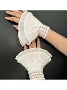 1 Pair White Double-Layer Flared Cuff Decorative False Sleeves For Women