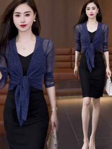 1pc Chiffon Shawl Cardigan For Women, Versatile Lightweight Short Jacket For Summer, Suitable As Outerwear For Camisole Dress - Multicolor - View 7