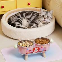 1pc Cute Cartoon Pet Feeding Double Bowl, Neck-Protecting Raised Stand, Anti-Slip Anti-Spill Pet Bowl - 500ml - View 3