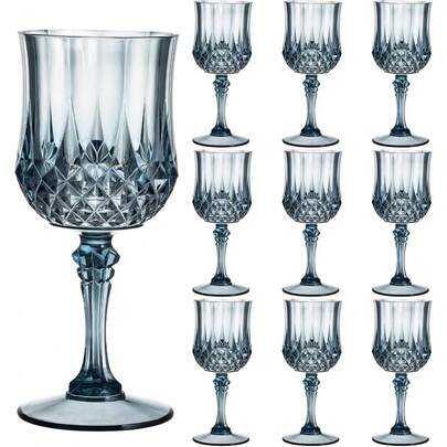 7oz Reusable Wine Glasses, 1/12 Set, Vintage Style Champagne Flutes, Crystal Water Cups, Sturdy Handled Unbreakable Cups For Parties, Weddings, Toasting