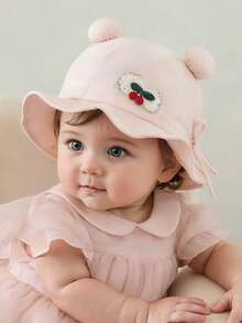 1pc Baby Sun Hat, Spring/Autumn, Baby Girl Bucket Hat, Baby Girl Sun Protection Hat, Suitable For Outdoor, Fits 6-24 Months - Cherry Little Fisherman - View 2