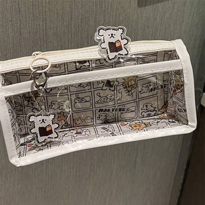 Estojo transparente de dupla camada com estampa de cachorrinho fofo (1 unidade), bolsa grande para guardar material escolar, presente ideal para Ano Novo, Dia dos Namorados e Páscoa.