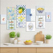 Kit 10 MDF Plates - Decorative Kitchen Frames Blue Provençal Stripes Flowers Leaves - Mosaic Style MDF - 藍色 - 查看 7