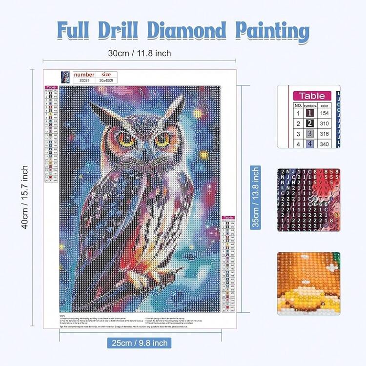 GHHKUD Diamond Painting Kits Owl For Adults, DIY 5D Colorful Owl Animals Diamond Painting, Full Drill Night Sky Diamond Art Kits Art Pictures For Relaxation Gifts Home Wall Decor 30x40cm - CON CÚ - Xem 3