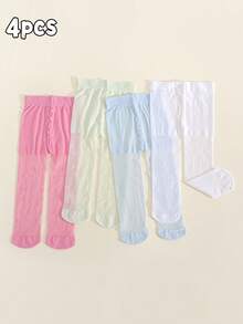 4 Pairs Baby Girls' Sweet & Cute Jacquard Breathable Tights, Infant Anti-Snag Anti-Mosquito Dance Stockings, Spring/Summer - Multicolor - View 15