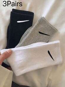 3双经典黑色、白色、灰色中筒袜，男女通用运动休闲复古风袜子，适合所有季节 - 彩色 - 查看 6