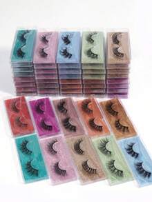 50/20对混合款假睫毛，盒装，自然交叉浓密假睫毛，独立盒装猫眼假睫毛，仿貂毛假睫毛，交叉长纤维假睫毛，浓密卷翘假睫毛，适合派对、卡通风格假睫毛，自然纤细卷翘，放大双眼，旅行必备，海滩度假、露营、婚礼、派对，女士礼物 - 黑色 - 查看 8