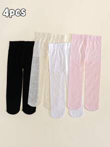 4 Pairs Baby Girls' Cute Star Jacquard Breathable Sheer Tights, Vacation Style Leggings, Infant Anti-Snag Anti-Mosquito Socks - Multicolor - View 2