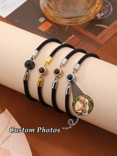 1pc Customized Hollow Projection Bracelet, Stainless Steel Round Photo Bracelet With Extension Chain, Christmas Gift, Red Fashion, Autumn Fashion, Casual, Minimalist, Unisex, Fashion, Colorful, Retro, Minimalist, Unisex, Casual, Cute, Customized, Personalized, Unique, Ideal Gift For Him, Ideal Gift For Her, Boyfriend, Girlfriend, Dad, Mom, Family, Friends, Anniversary, Birthday, Graduation, New Year Charm