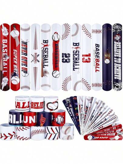 EstiloTendenciaDurony - 48 Pulseras A PresióN Con Elementos De BéIsbol, Pulseras Deportivas Para Fiestas De BéIsbol, Regalos De CumpleañOs, TemáTica De BéIsbolCalidad PremiumVersióN Mejorada