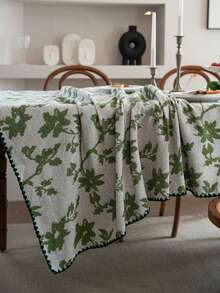 1pc Fresh Spring Rose Jacquard Tablecloth, Green Rose Jacquard Pattern With Shell Edge, Suitable For Spring Atmosphere, Holiday Gatherings, Birthday Parties, Weddings, Dinners, Home Decor, All Seasons - Multicolor - View 9
