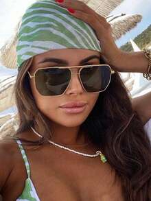 1pc Y2K Futuristic Square Double Bridge Personalized Fashion Glasses, Versatile Back To School Fashion - Black - View 5