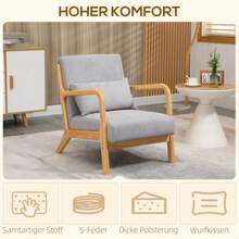 Reclining Armchair With Armrests, Lumbar Cushion And Wooden Frame, Velvet Look, S-Springs, Grey, For Bedroom Or Living Room. - Grey - View 4