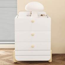 Bedside Table With 3 Drawers With Parquet Finish, Soft-Close Drawer Design, For Living Room And Bedroom, White - White - View 3