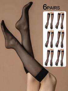 6 paia di calze sottili da donna al ginocchio, calze versatili a metà polpaccio nere, calze alla coscia stile scolastico convenienti - nero - Visualizzare 4
