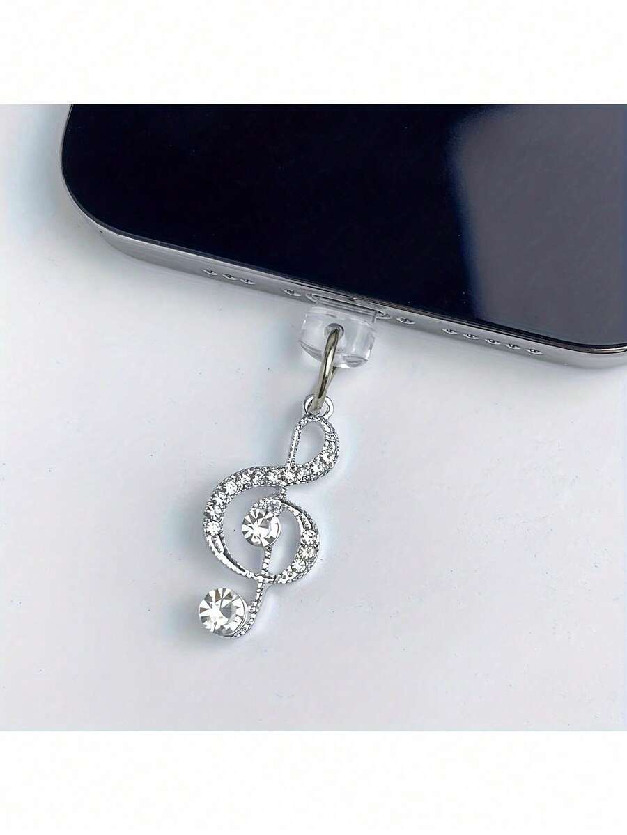 قلادة موسيقية مجوفة مرصعة بالألماس كاملة. سدادة غبار DIY للهاتف. مناسبة لمنافذ النوع C والبرق لمنع دخول الغبار. هدايا للأم والعائلة والأصدقاء والأطفال وعيد الميلاد والعطلات، إكسسوارات الهاتف، تعليقة الهاتف - متعدد الألوان - مشاهدة 1