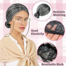 Old Lady Wig Costume Women, Gray Hair Grandma Wig, Granny Cosplay Accessories Set Days Of School Costume - Xám - Xem 6