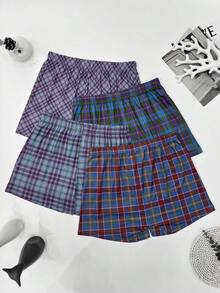 Bộ 4 quần pajama nam in họa tiết kẻ caro, kiểu dáng rộng rãi thoải mái. - Màu xanh lam - Xem 2