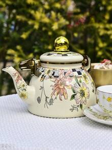 1个带把手的陶瓷水壶，生动的花卉图案设计，耐热，适用于咖啡、茶、水果、牛奶，非常适合家居装饰、聚会、露营、户外活动、厨房装饰，也是返校必备品。 - 彩色 - 查看 3