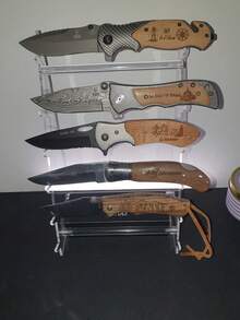 1pc 5-Slot Knife Holder, Detachable & Easy Assemble Transparent Acrylic Kitchen Stainless Steel Knife Rack, Fruit Folding Knife Stand Base - Clear - View 1